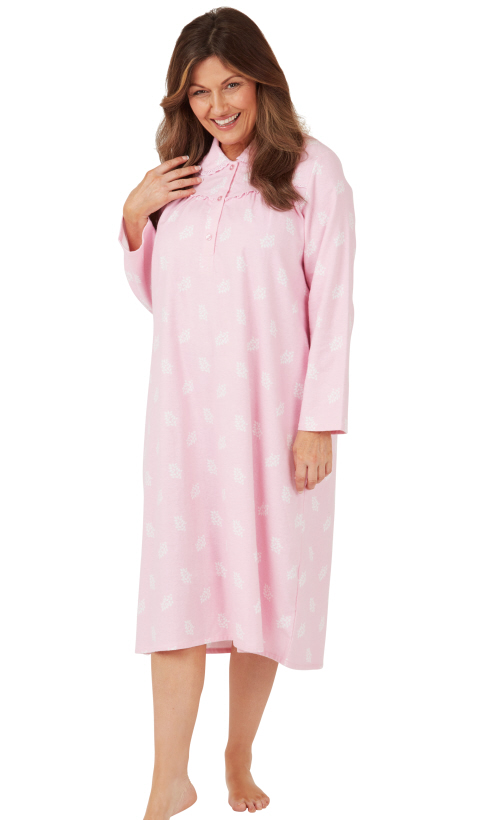 Marlon Leaf Print Wincey Long Sleeve Nightdress